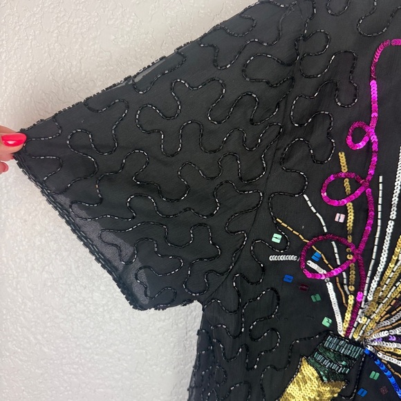 Y2K Vintage 2000 Champagne Pop Sequin Beaded Top - Millennium, Party, NYE - Picture 5 of 10